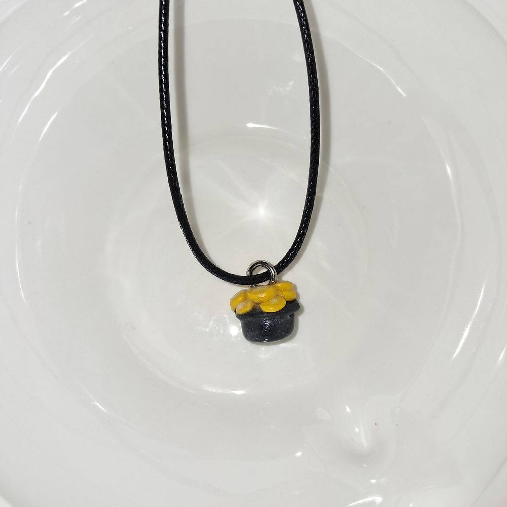 Pot Of Gold Charm Necklace on Black Cord